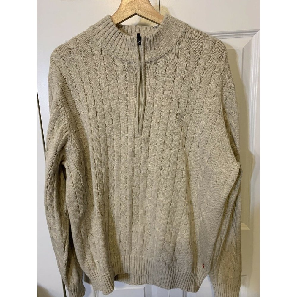 IZOD Heavy Weight Cotton Men’s‎ Sz XL Knit 1/4 Zip Sweater Beige